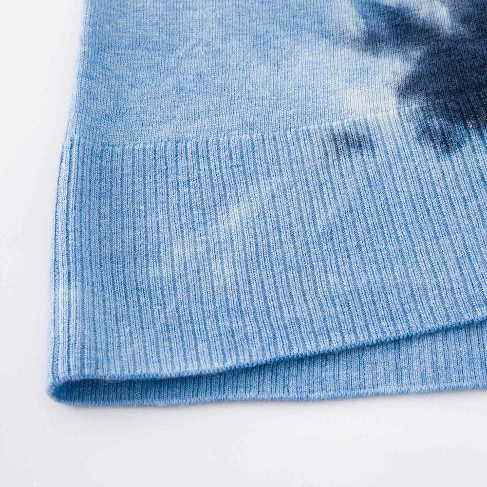 Blue tie dye knit crewneck sweater | Runway Secrets