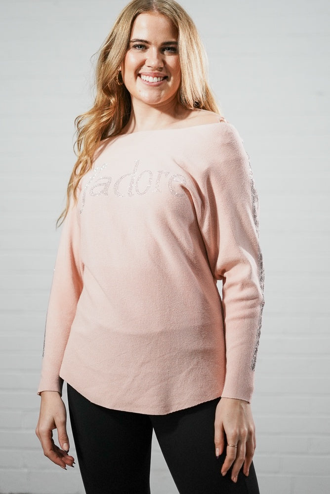 pink Embroidered J'adore knitted jumper | Runway Secrets
