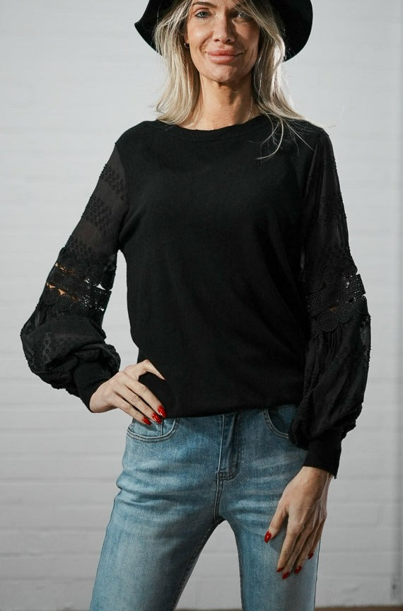 Embroidered puff sleeve knit top | Runway Secrets