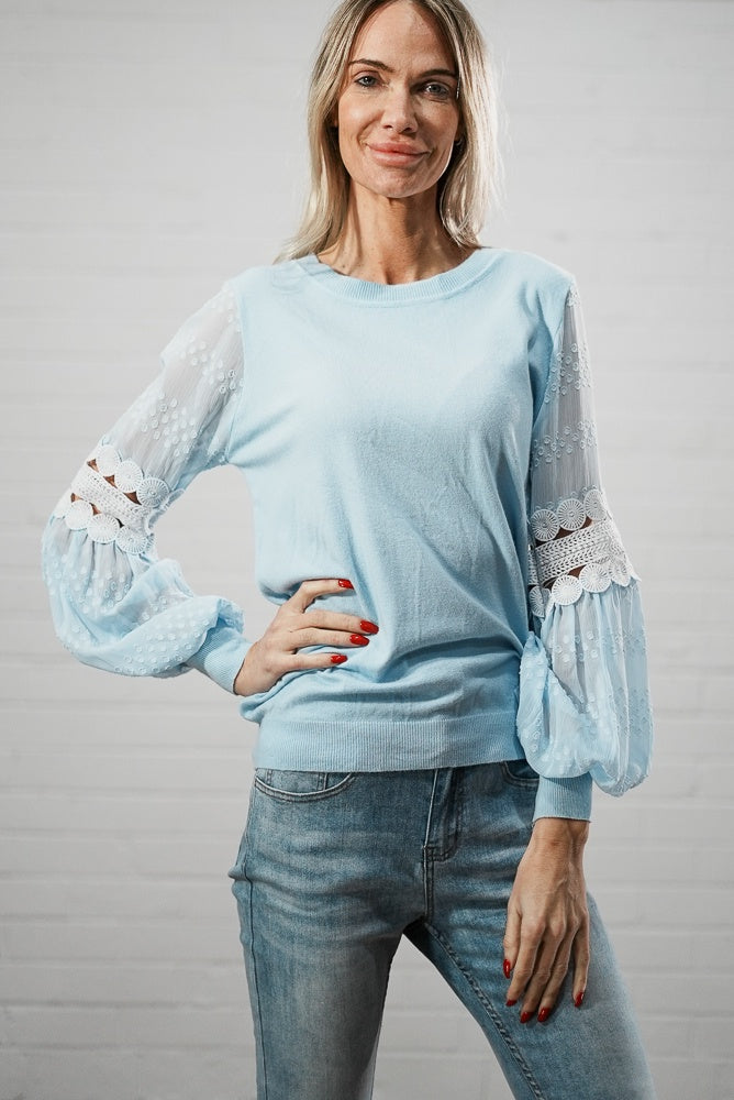 Embroidered puff sleeve knit top | Runway Secrets