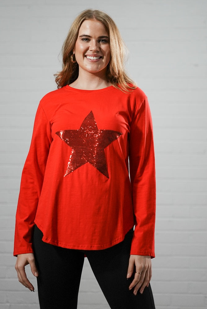 red Long sleeve star top | Runway Secrets