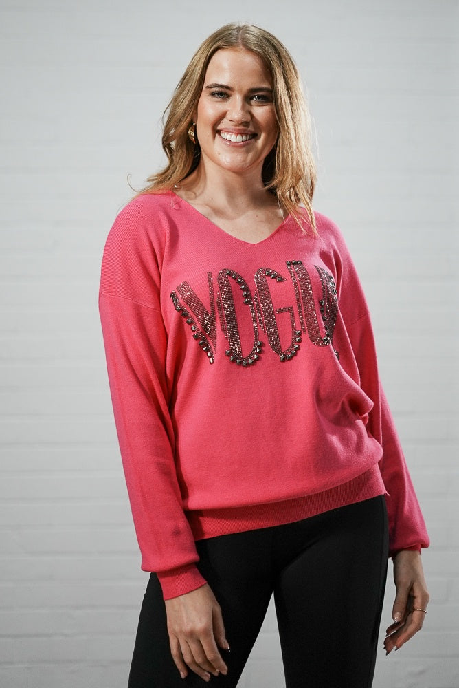 hot pink Embroidered long sleeve jumper | Runway Secrets