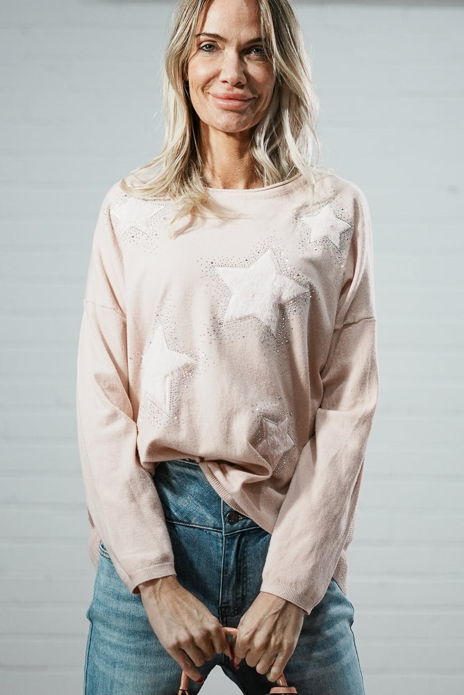 pink Embroidered sparkle star sweater | Runway Secrets