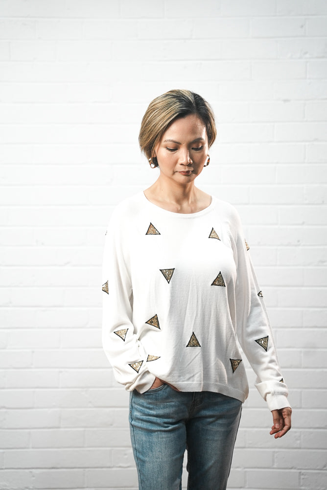 white Triangle embroidered jumper | Runway Secrets