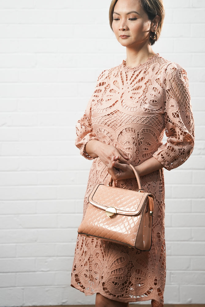 pink Embossed faux leather handbag | Runway Secrets