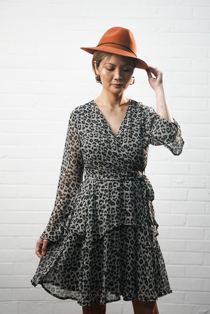 Short chiffon leopard print wrap dress | Runway Secrets