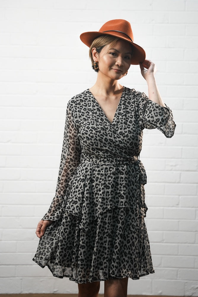 Short chiffon leopard print wrap dress | Runway Secrets