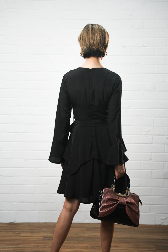 Black crepe short wrap dress | SABRINA DRESS | Runway Secrets