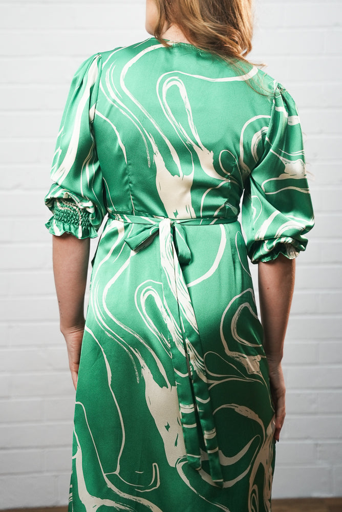 green Tie Dye print satin midi dress | Runway Secrets