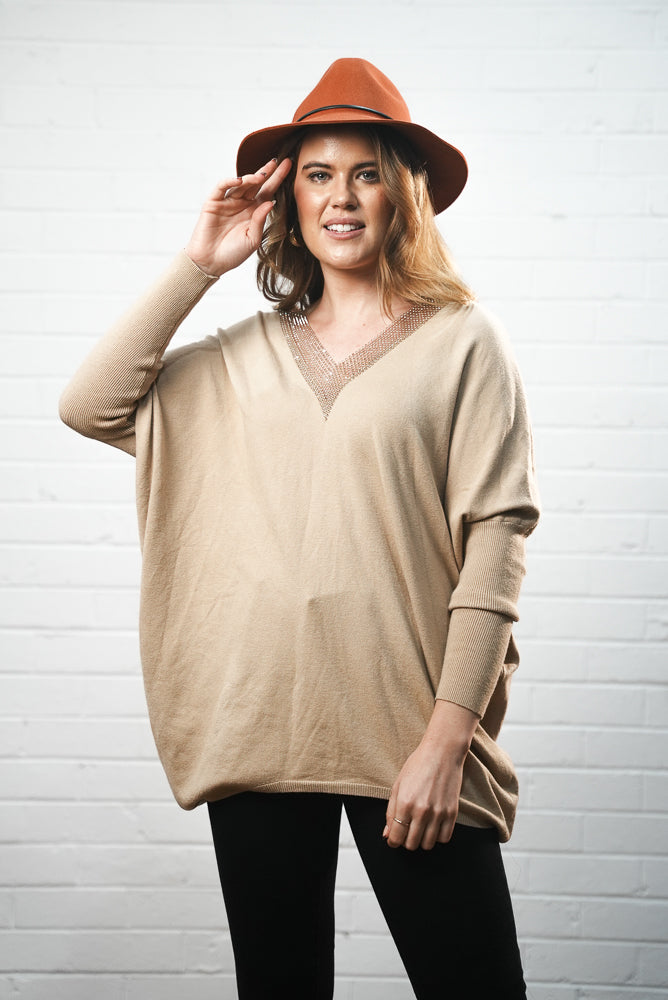 Oversized v neck with sparkle mesh jumper | SPARKLE V KNIT