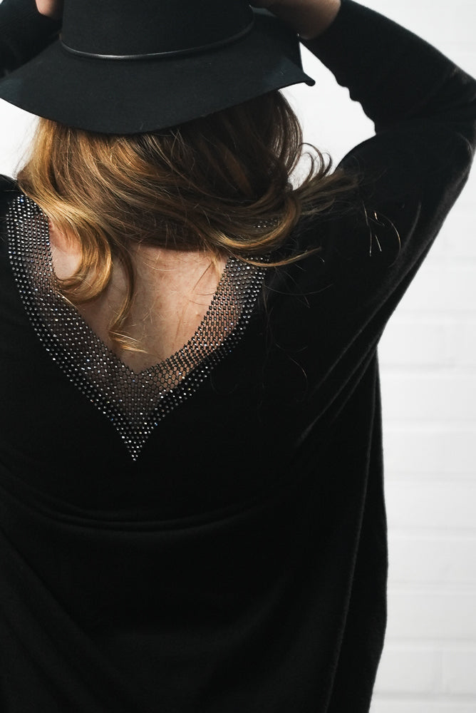 Oversized v neck with sparkle mesh jumper | SPARKLE V KNIT