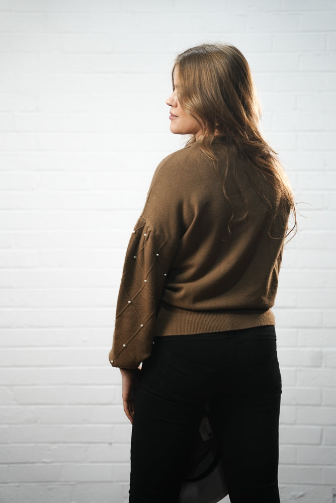 brown Pearl embroidered jumper | Runway Secrets