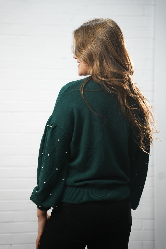 forest green Pearl embroidered jumper | Runway Secrets