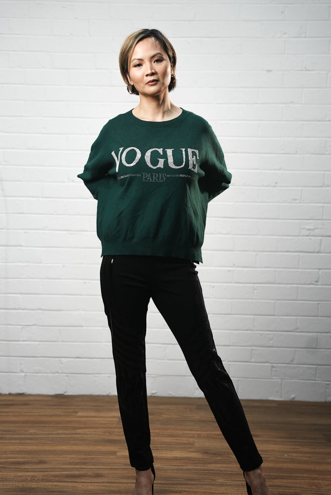 green Crewneck embroidered jumper | Runway Secrets