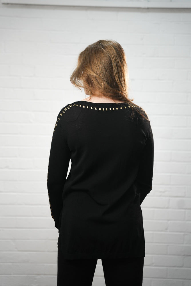 black V neck with mirror detail jumper | Runway Secrets