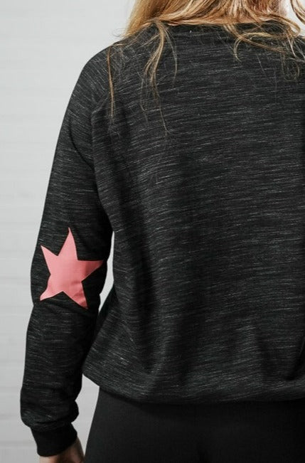 heather grey Star print with elbow patch jumper | Runway Secrets