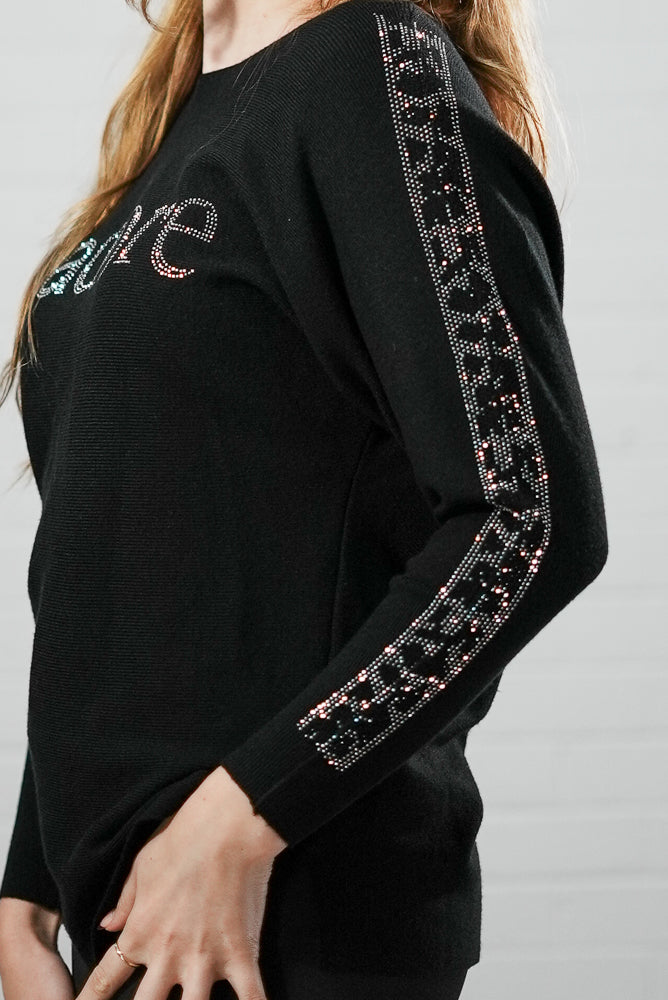 black Embroidered J'adore knitted jumper | Runway Secrets