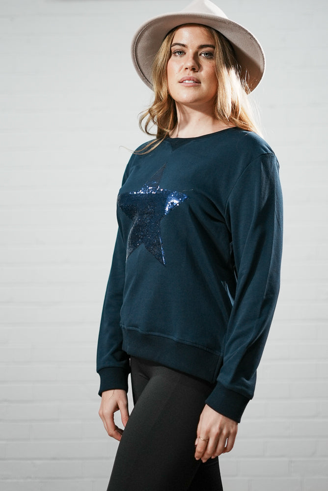 blue Star print with elbow patch jumper | Runway Secrets