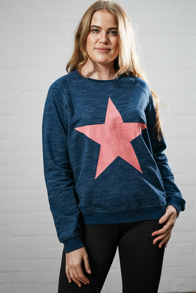 heather blue Star print with elbow patch jumper | Runway Secrets