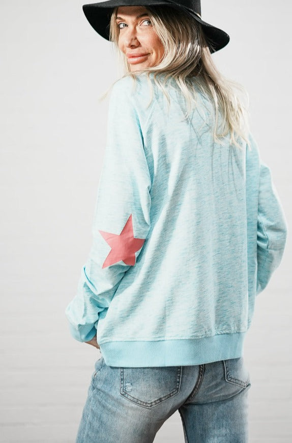 sky blue Star print with elbow patch jumper | Runway Secrets