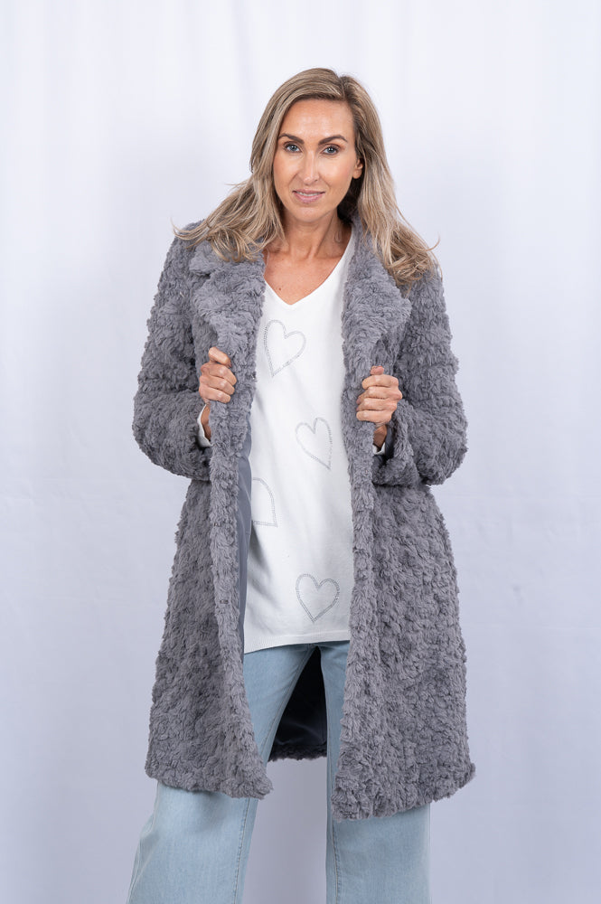 grey Faux shearling coat | Runway Secrets