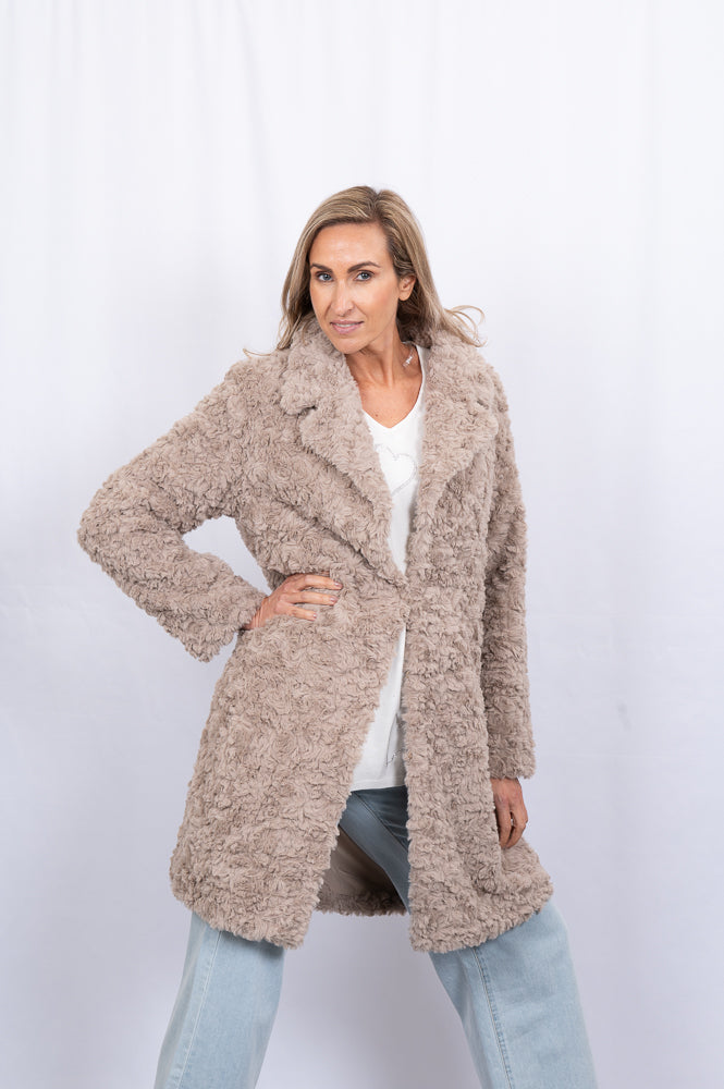 taupe Faux shearling coat | Runway Secrets