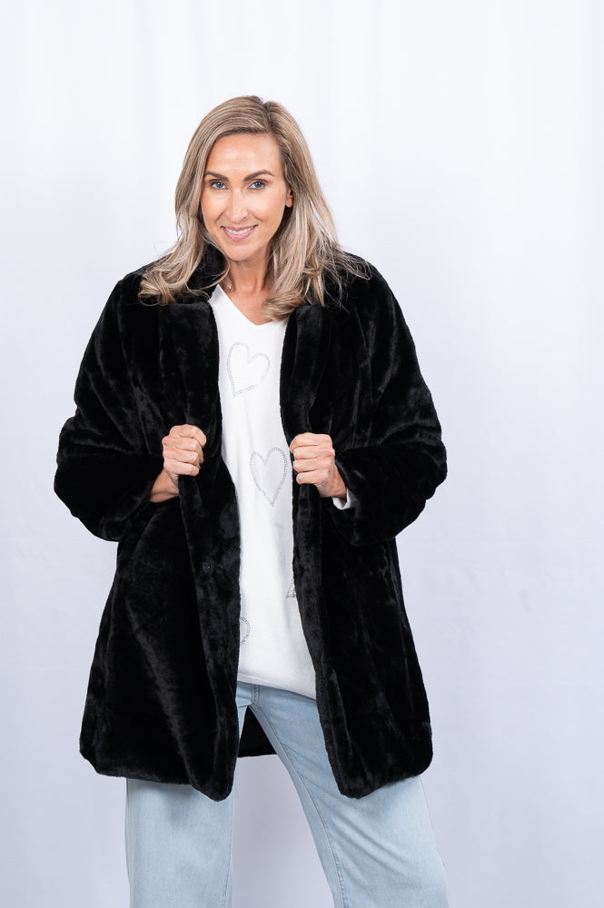 black Faux fur long coat | Runway Secrets