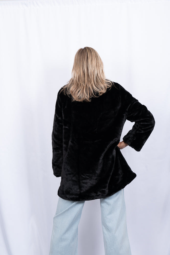 black Faux fur long coat | Runway Secrets