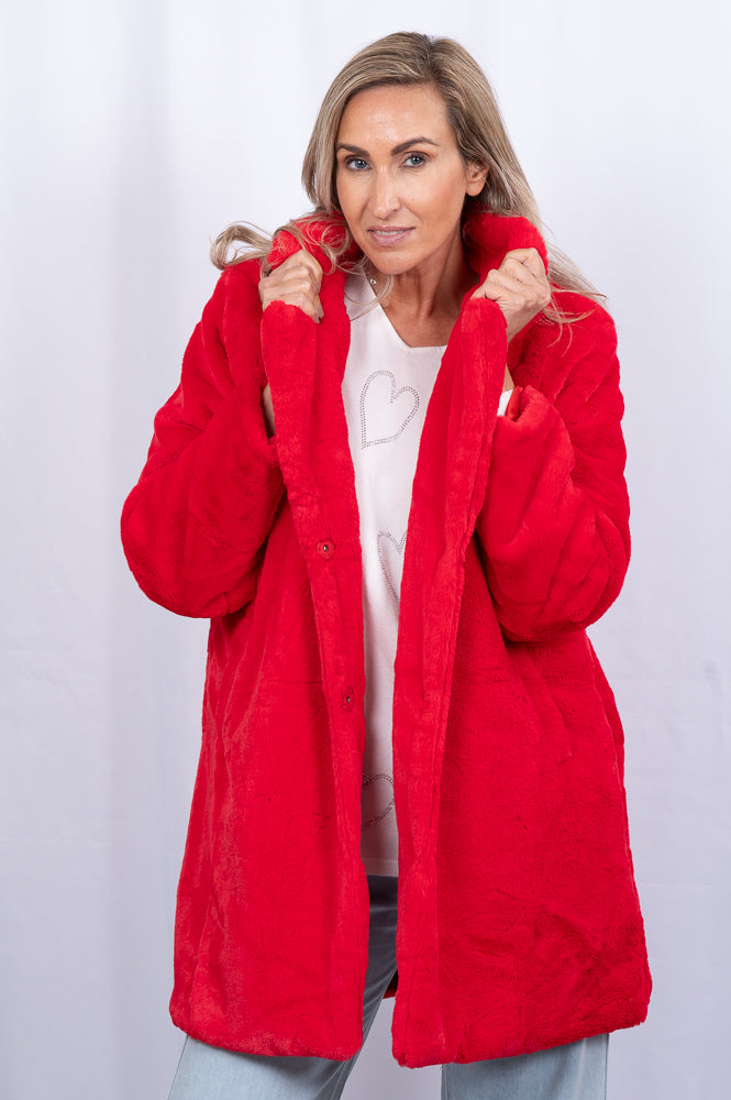 red Faux fur long coat | Runway Secrets