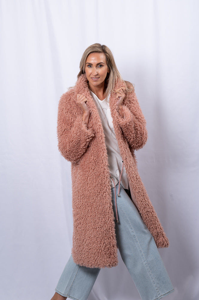 Dusty pink fluffy long coat | Runway Secrets