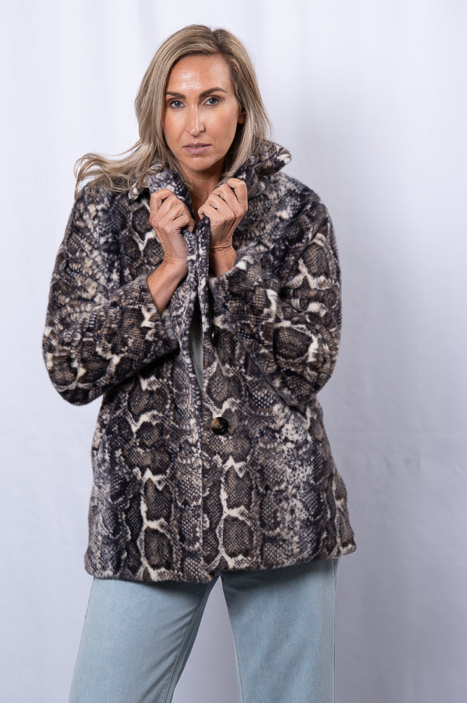 Printed snake faux fur short coat | Runway Secrets