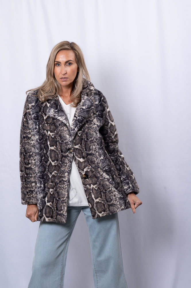 Printed snake faux fur short coat | Runway Secrets