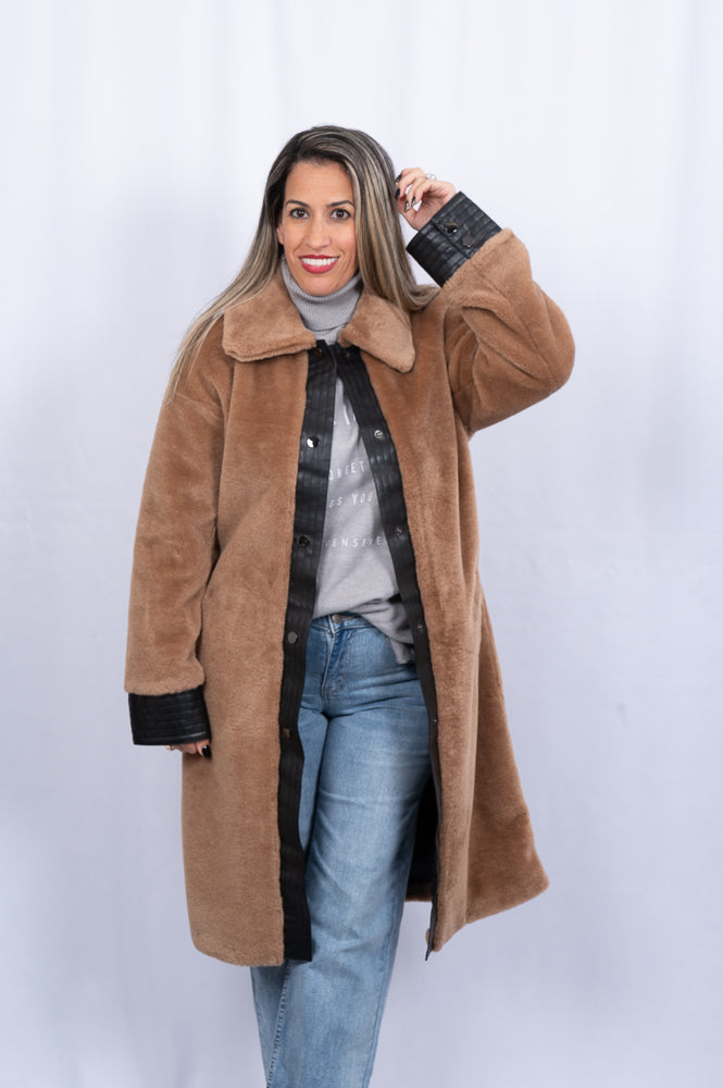 Brown faux fur long coat | ABBEY | Runway Secrets