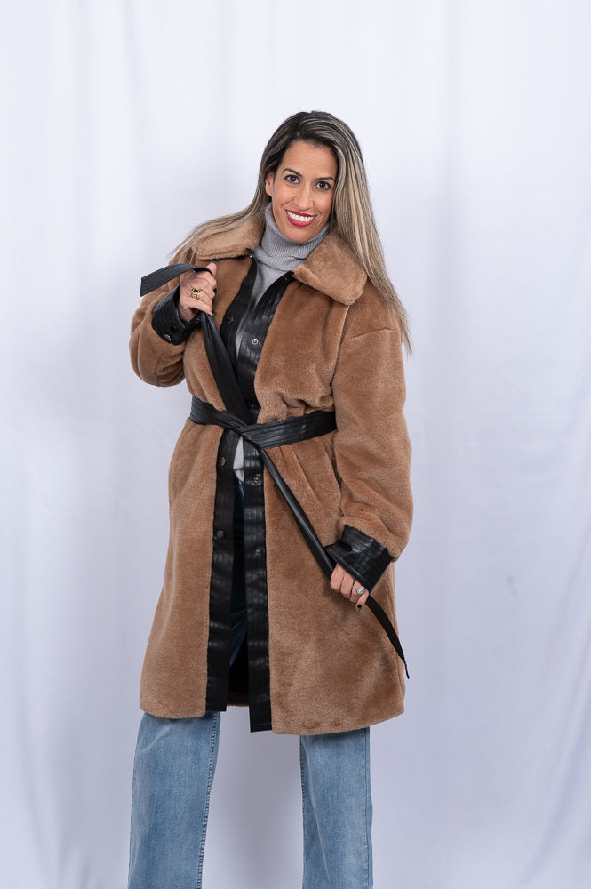 Brown faux fur long coat | ABBEY | Runway Secrets