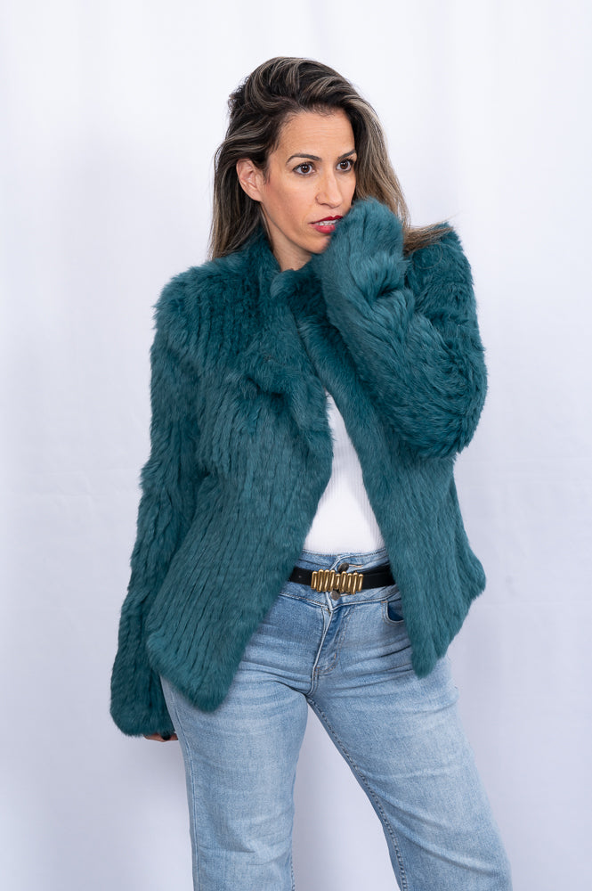 teal Rabbit fur jacket | Runway Secrets