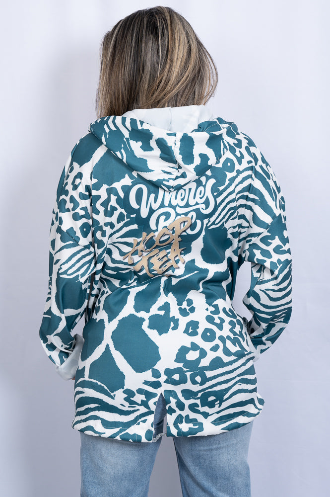 blue Printed zipped hoodie | Runway Secrets