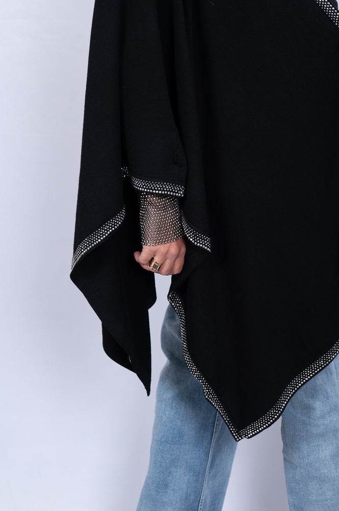 Black cape cardigan with sparkle hem | Runway Secrets