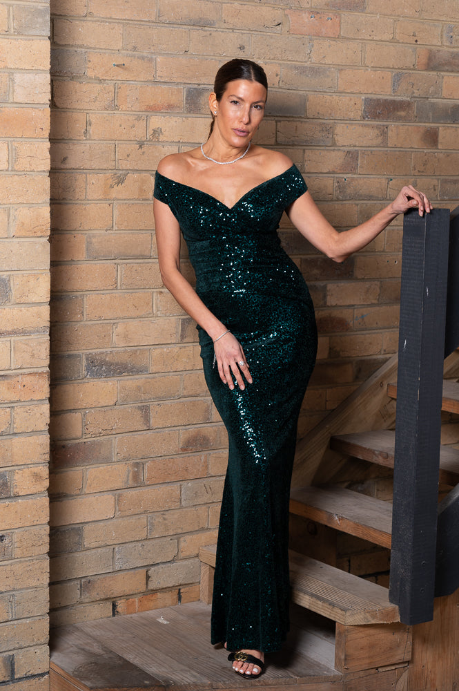 green Velvet embroidered sequin dong dress | Runway Secrets