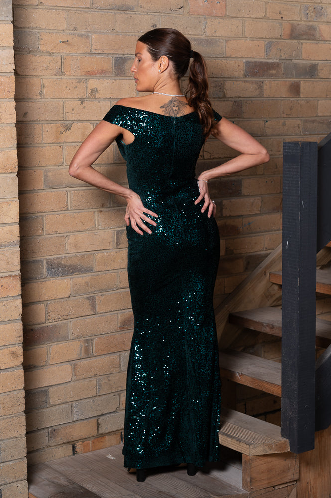 green Velvet embroidered sequin dong dress | Runway Secrets