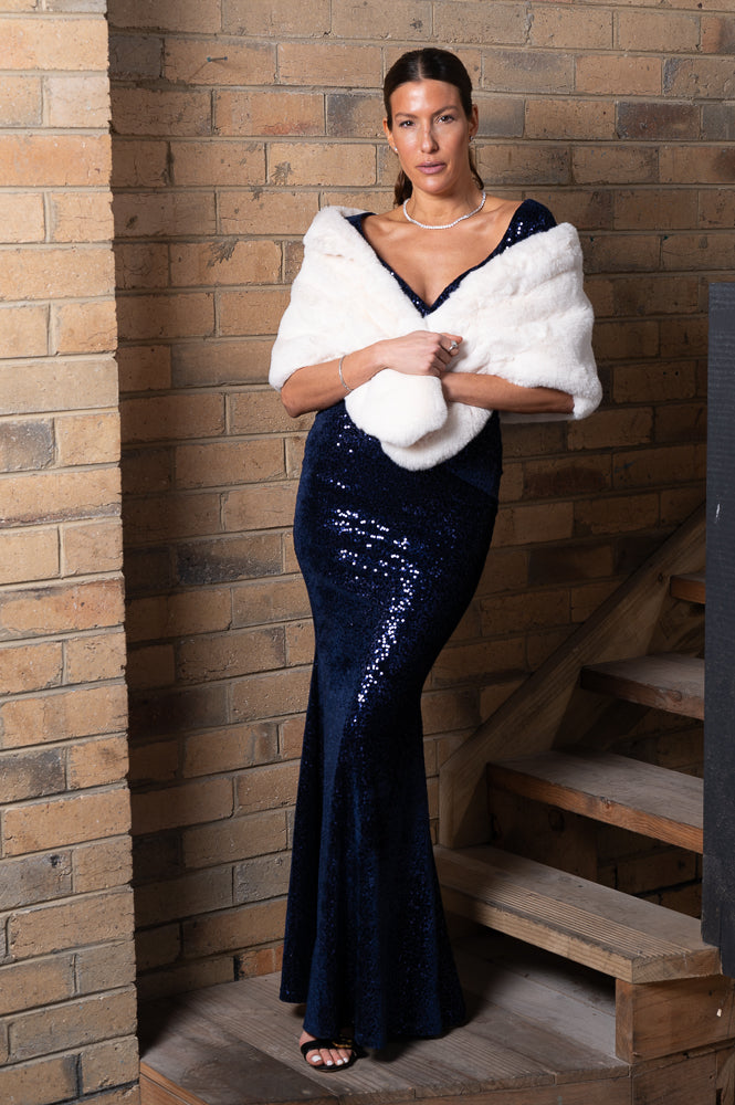 navy Velvet embroidered sequin dong dress | Runway Secrets