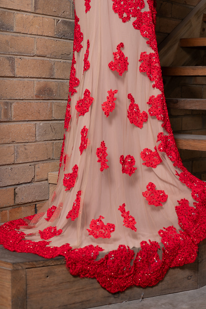 red Strapless Sweetheart Cocktail Gown with Train | Runway Secrets