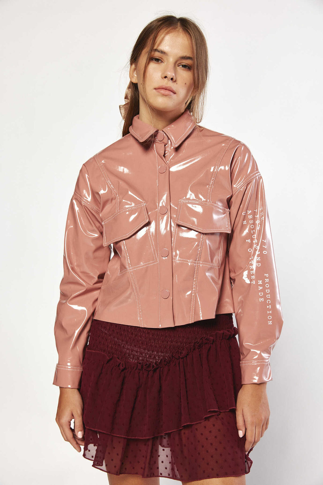 Dusty PINK cropped vinyl jacket | Runway Secrets