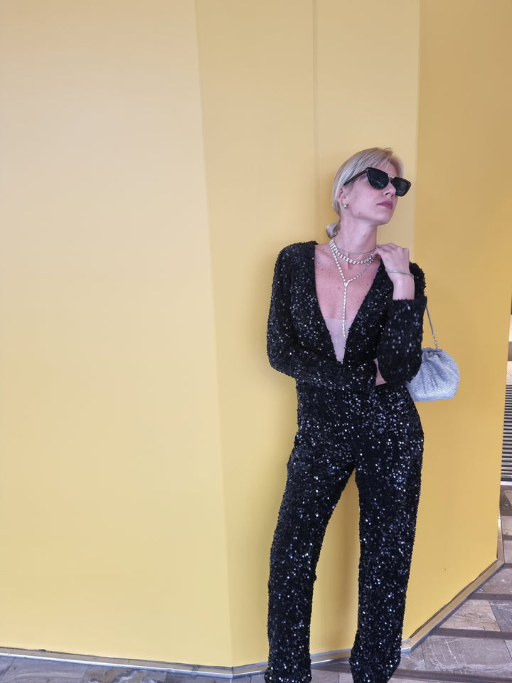 Black sequin jumpsuit | Runway Secrets