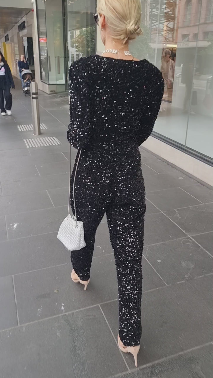 Black sequin jumpsuit | Runway Secrets