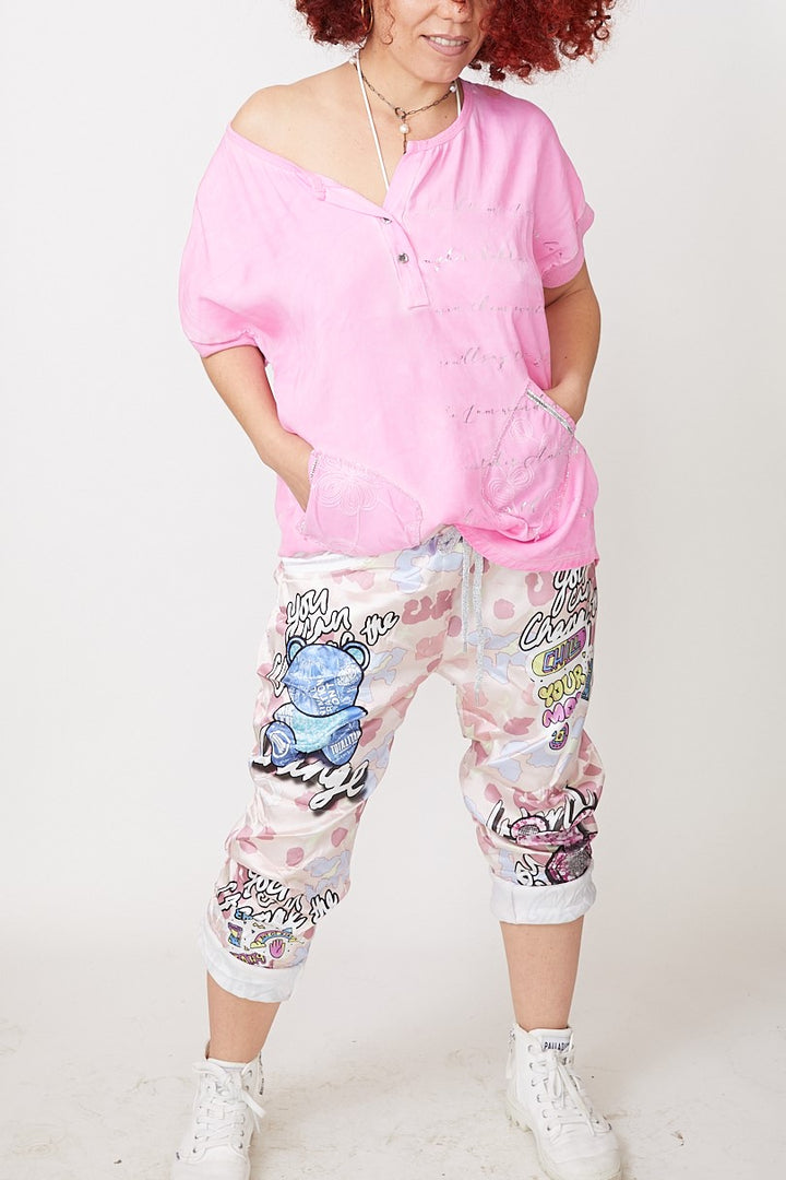 PATCHY - DRAWSTRING PANTS WITH CARTOON PRINT